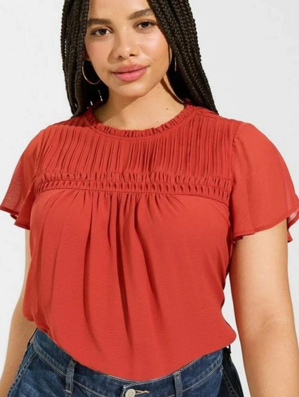 Torrid Rust Short Sleeve Pintuck Chiffon Smocked Top - New